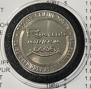 1965 $1 moneta/gettone da gioco vintage in metallo da Riverside Hotel Casino Reno, Nevada - Foto 1 di 4