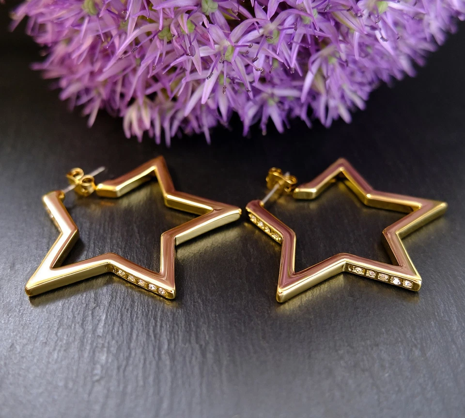 Stern Creolen Gold Ohrringe Kristall Damen Ohrringe Gold 45 mm NOBEL SCHMUCK