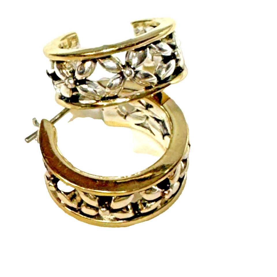 Earring Napier Silver and Gold Plated Floral Flowers Sweet Dainty 1/2" - Image 1 of 4