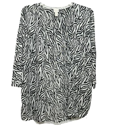 Cárdigan Chicos Talla (4) 2XL Mujer Negro Blanco Cebra Costera Frente Abierto 3/4 Slv Foto 1 de 4