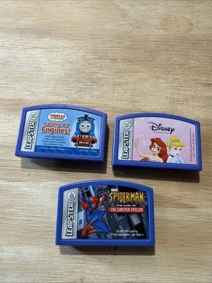 3 Leap Frog Leapster Learning Game Cartridges Disney Princess, Thomas Spider-Man - Image 1 of 2