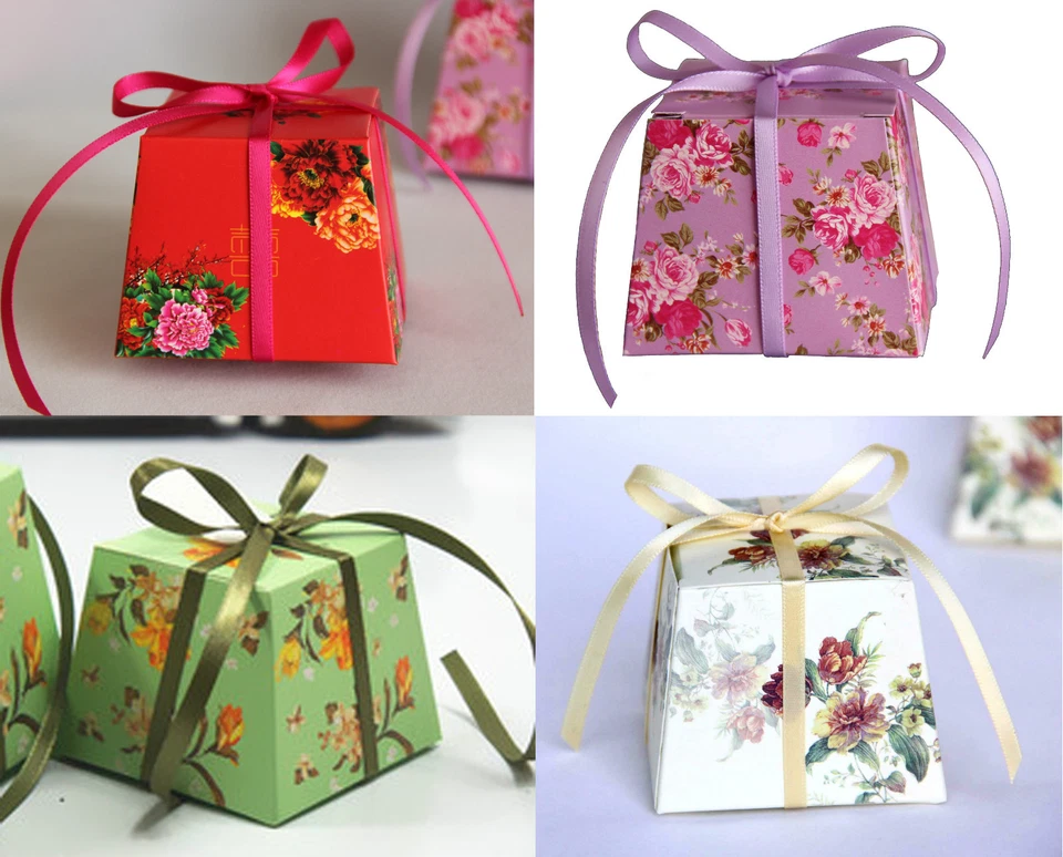 Wedding/Party/Table Sweets/Candy Favour Boxes With Ribbon Tie floral patterns - Image 1 of 1