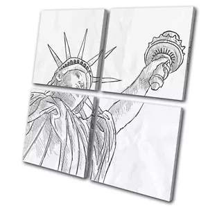 New York NYC Liberty schizzo illustrazione MULTI CANVAS WALL ART quadro stampa - Foto 1 di 1