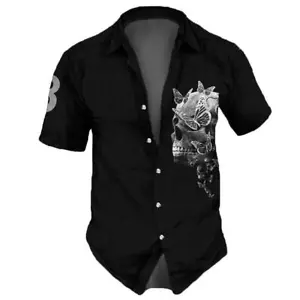Summer Mens Loose Fit Short Sleeve Floral Print Cardigan Shirt, Retro Lapel Styl - Picture 1 of 108