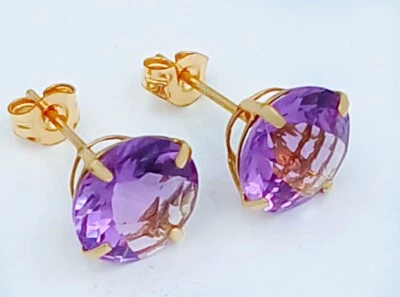 GENUINE 4.90 Cts AMETHYST STUD EARRINGS 14K YELLOW GOLD - FREE APPRAISAL - NWT - Image 1 of 4