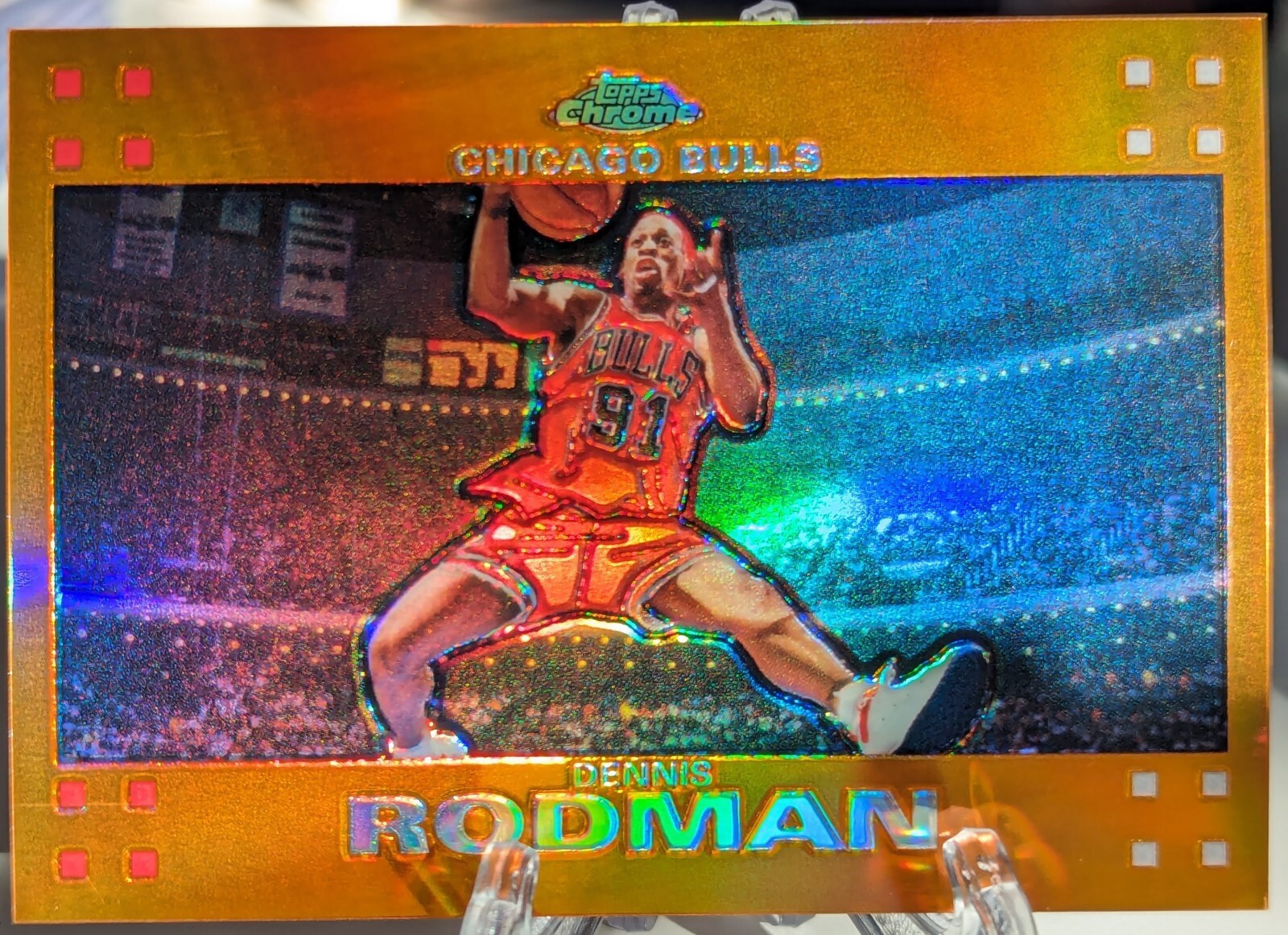 2007-08 Topps Chrome Dennis Rodman Orange Refractor Prizm #137/199 Bulls HOF