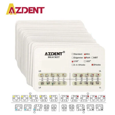 10X AZDENT Dental Ortho Bracket Braces Metal Mini/Standard MBT/Roth.022 Hook 345 - Image 1 of 4