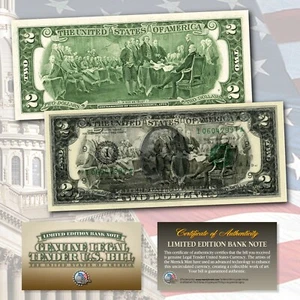 FULL BACK to FACE OFFSET COLORIZED PRINTING ERROR OVERPRINT $2 Genuine US Bill - Picture 1 of 3