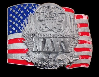 UNITED STAYES CINTURÓN AZUL MARINO HEBILLA LOGO, ÁGUILAS Y BANDERA SISKIYOU PELTRE NUEVO Foto 1 de 2