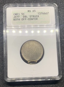 Jeffreson Nikel 5c (ND 5c MS 65 Double STRUCK BOTH OFF-CENTER Error Rare🔥 - Picture 1 of 6