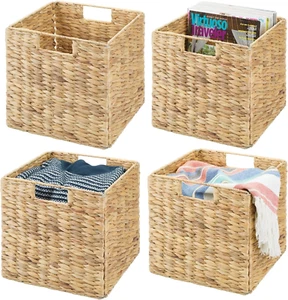Natural Woven Hyacinth Cube Organizer Basket with Handles, Storage for Bathroom, - Picture 1 of 12