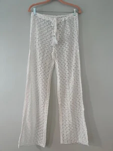 NWT BECCA Split Leg Crochet Swim Cover Up Pants WHITE Size LARGE  - Picture 1 of 8