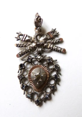 Pendentif argent + or + diamants bijou normand  18e siècle gold diamond - Photo 1/4