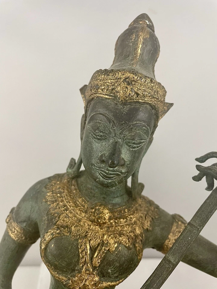 Vintage Gilt Bronze Thai Prince Deity Figure Playing a Lute Circa 1950's - Image 1 of 4