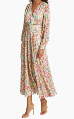 Nuevo con etiquetas Maxi Vestido Elie Tahari The Talia Manga Larga Floral Cinturón Talla 10 Foto 1 de 4