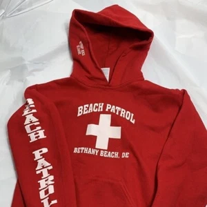 YOUTH Jerzees Red Beach Patrol Bethany Beach De Hoodie. size M - Picture 1 of 5