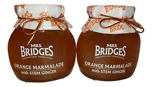 MRS. BRIDGES OF SCOTLAND, SET OF 2 JARS, ORANGE MARMALADE w/STEM GINGER,12 Oz Ea