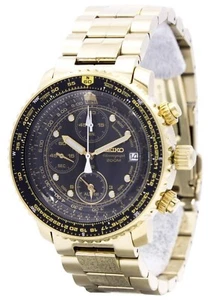 Seiko Flightmaster SNA414 Gold Tone Black Chronograph - Picture 1 of 2
