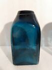 tag Brand Hand Blown Glass Vase Squared Sides Darkish Blue 7.75" T 1.5" Opening