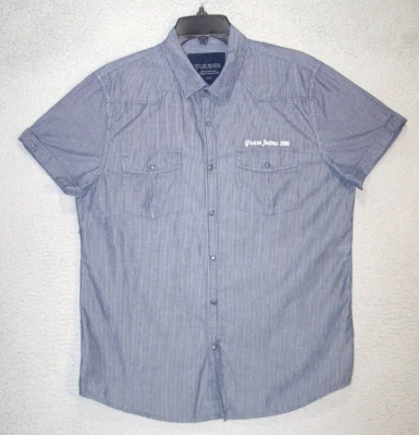 GUESS Shirt Adult Large Gray Logo Snap Button Classic Short Sleeve Pockets Mens - Image 1 of 4