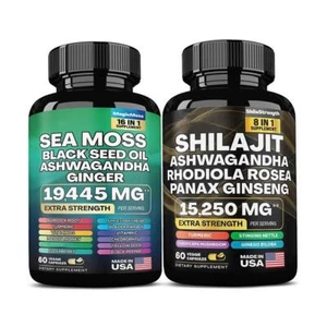 Paquete dinámico de aceite de semilla negro de musgo marino 60 cápsulas vegetales + Shilajit Power Combo - Imagen 1 de 11