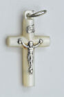 Ancien pendentif crucifix argent sur nacre collection bijoux religion christ