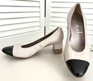Agl Attilio Giusti Leombruni Size 40 / 10 Beige Leather Black Patent Pumps - Picture 1 of 7