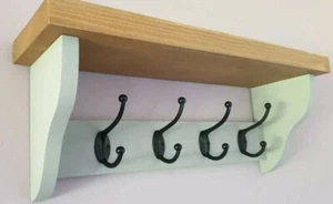 Coat Rack+Shelf Floating Rustic Handmade 4 Black Double Hooks - Picture 1 of 9