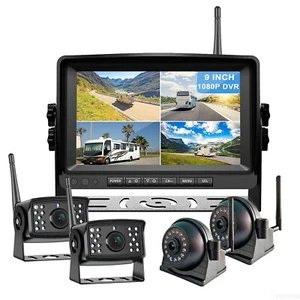 iPoster Digital Wireless 9\" Quad Splitscreen DVR Monitor Rear view Dash Cam - Picture 1 of 12