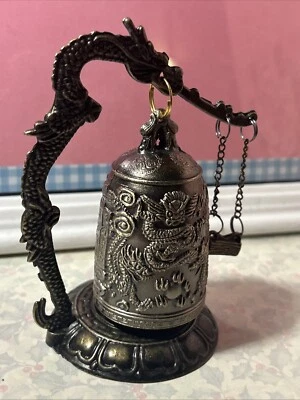 "Dragones tallados hechos a mano chinos de cobre exquisita campana antigua rara coleccionista 5""" Foto 1 de 4