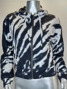 Sundown Splendid Large Joey Tie Dye Zip Hoodie Cropped Black White Women's New - Picture 1 of 10
