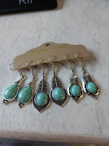 Beautiful Set of 3 Fashion Dangle Turquoise Earrings. - Picture 1 of 5