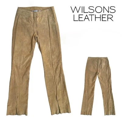 Pantalones de cuero de gamuza suave vintage Wilson Leather para mujer 4 dobladillo dividido medio recto Foto 1 de 4