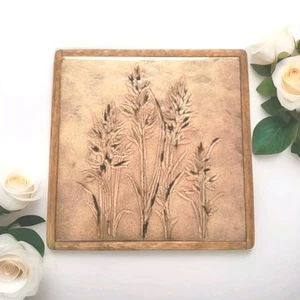 Ceramic & Oak Frame Tile Hot Dish Trivet 8.5" Farmhouse Cottagecore  Lance Munn  - Picture 1 of 6