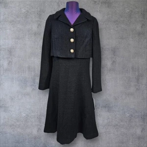 Abito midi Rickie Freeman per Teri Jon due pezzi A-Line nero tweed taglia 10 H3 - Foto 1 di 11
