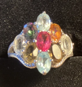 Vintage Look Blume Regenbogen Cocktail Boho Muticolor Sterling Silber 925 Gr. 8 - Bild 1 von 4