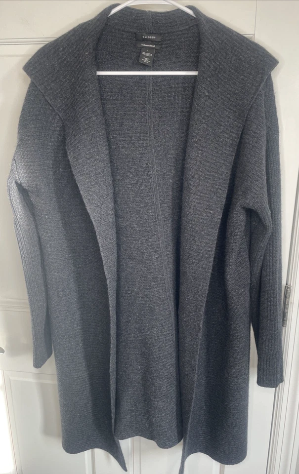 Halogen Women's Cashmere Blend Open Front Sweater Duster Sz L Hooded Minimalist - Image 1 of 4