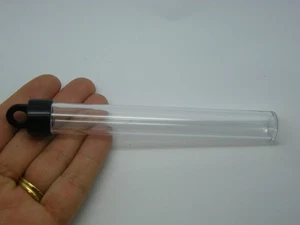 8 Long bottle pendants clear black lid plastic - Picture 1 of 1