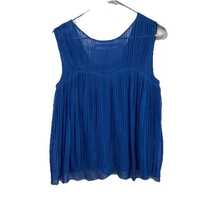 Madison Marcus Womens Silk Pleated Sleeveless Pullover Blouse Blue Size Medium M - Picture 1 of 7