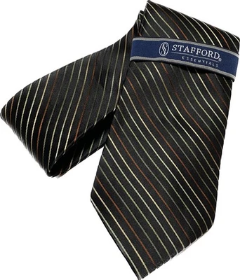 Corbata Stafford Signature para hombre negra/oliva multicolor diagonal a rayas nueva con etiquetas Foto 1 de 4