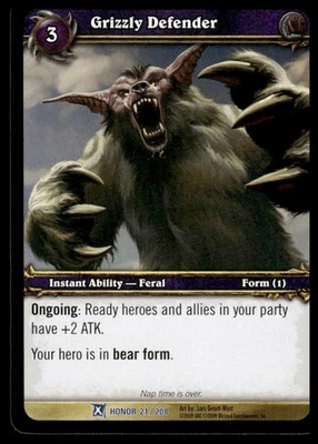 Grizzly Defender 21/208 Rare Fields of Honor 2009 World of Warcraft TCG NM - Image 1 of 2