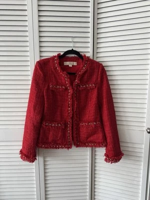 Chaqueta Blazer Boston Propia Parisina Tweed Brillo Rojo Oro Cadena 8 Boucle Foto 1 de 4
