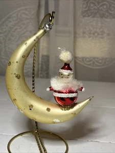 Vintage De Carlini mundgeblasenes Glas Weihnachtsmann auf Mondsichel - LESEN - Bild 1 von 8