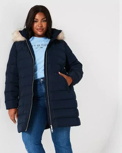 NEW Tommy Hilfiger Curve Tyra Heritage DOWN COAT navy blue EUR 50 UK 22 RRP £300 - Picture 1 of 14