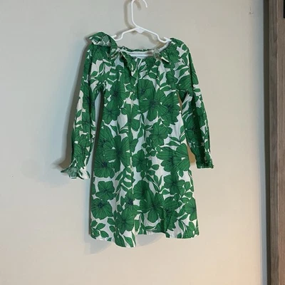 Crewcuts J. Vestido Crew Verde Y Blanco Floral Cuello Volantes Manga Larga Talla 5 Foto 1 de 4