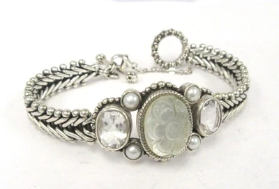 Подписанный браслет из чистого серебра с кварцем и жемчугом Stephen Dweck — 6,75 дюйма - Изображение 1 из 4