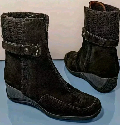 Aquatalia Italia Mujer 7 Impermeable Negro Gamuza Cuña Tejido Cable Suéter Botas Foto 1 de 4