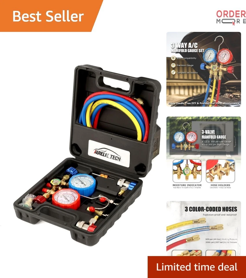 Aurelio Tech 3 Way A/c Diagnostic Manifold Gauge Set Fits R134a R12 R22