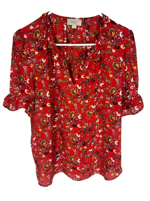 Blusa ANN TAYLOR LOFT M Roja Floral Boho Ditzy Popover Primavera Verano NUEVA Foto 1 de 4