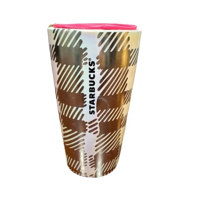 Starbucks Holiday 2024 Plaid Luster Iridescent Ceramic Travel Mug w/ Lid - 12oz - Image 1 of 4